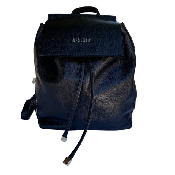 Barneys New York Handbags - Barneys New York Black Leather Backpack Drawstring Flap Gold Hardware Lettering